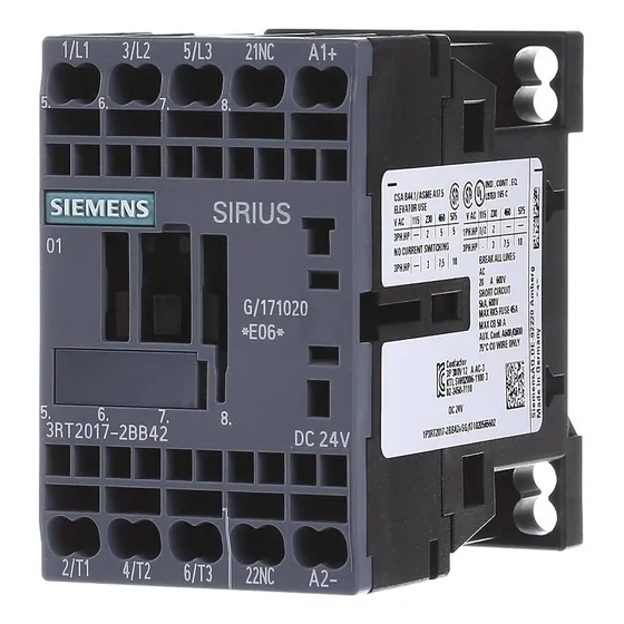 3rt2017-2bb42 Siemens Contactor S00 5.5kw 400v 1nc Bob 24vdc