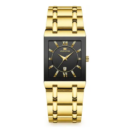 Relógio Masculino Vavavoom Quadrado Aço Inox Quartz 3atm Dourado Preto