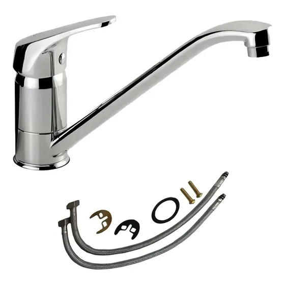 Canilla Griferia Monocomando Cocina Mesada Pico Largo Cromo Acabado Brillante Color Gris