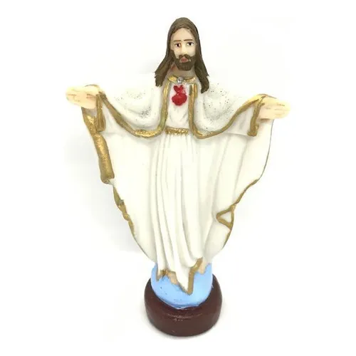 Imagem Jesus Oxalá Braços Abertos Branco Em Resina 15 Cm