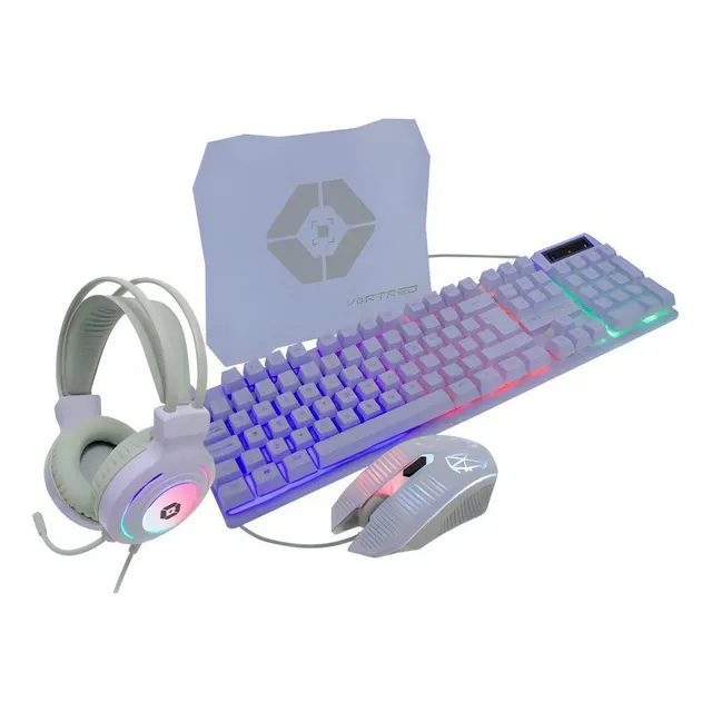 Kit Gamer Vortred V-930662 Audifonos Mouse Teclado Pad Lila