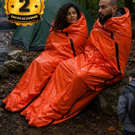 Kit 2 Saco De Dormir Isolante Aluminizado Acampamento Pesca Laranja