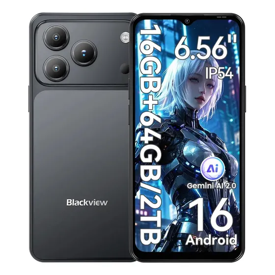 Celulares Blackview Wave 7c celular con 6.56" Hd+, 5000 mah, 16 Ram 64 GB Rom + 2 TB Tf , cámara de 32 mp, Android 16 smartphone resistente