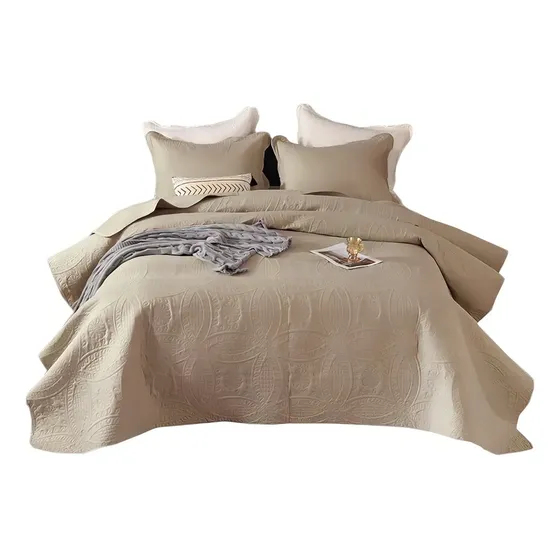 Cobertor De Verano King Unicolor Quilt + 2 Funda Almohada Color Beige Rey | Cuotas sin interés