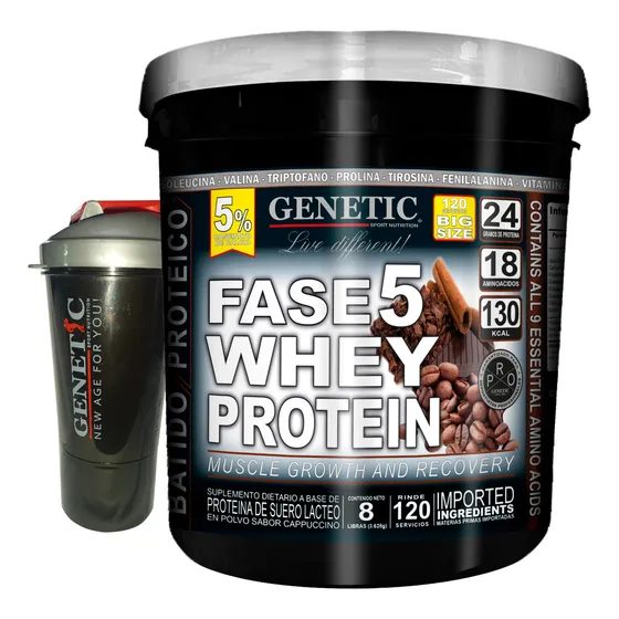 120 Servs Masa Muscular F5 Whey Protein Vaso Smart Genetic