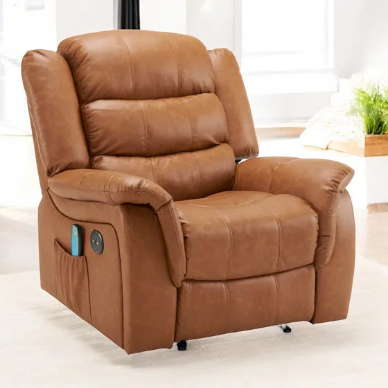 Poltrona Do Papai Reclinável Elétrica E Massagem Corino Cor Marrom Desenho Do Tecido Liso