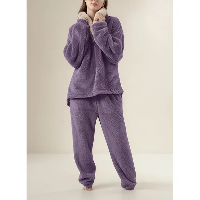 L Conjunto De Pijama Mullido Para Mujer De Forro Manga Larga