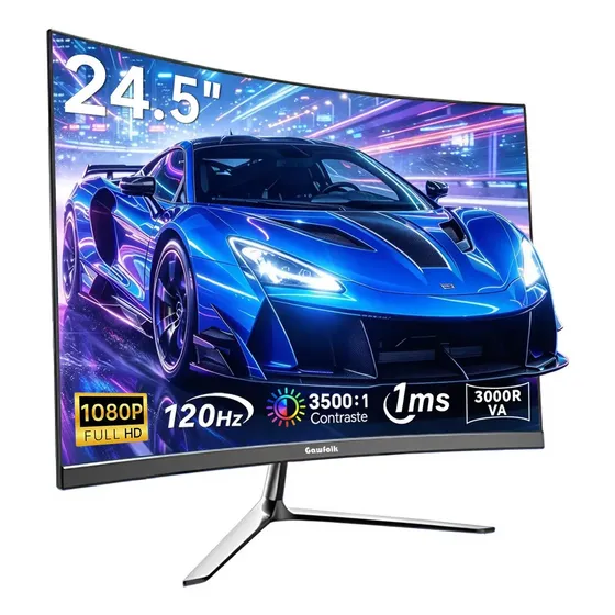 Monitor Gamer Curvo 24.5 Pulgadas 120Hz Full HD 1080P HDMI Freesync con Parlantes Integrados pantalla para pc