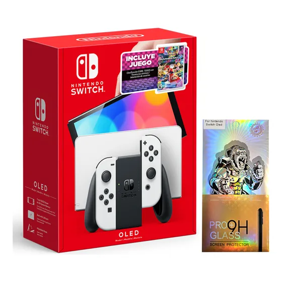 Nintendo Switch Oled Blanca + Mario Kart 8 Deluxe Macrotec