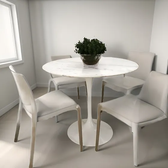 Mesa Jantar Tulipa Saarinen 80 Cm Granito Branco Extra