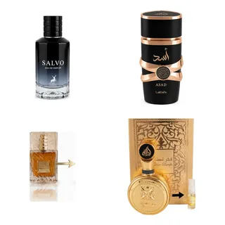 Salvo Kit 4 Perfumes Masculinos Árabe Original: 1 Salvo + 1 Asad + 1 Khamrah + 1