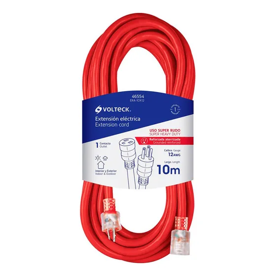 Extensión Reforzada Aterrizada 6 M 3x12 Awg, Volteck 46553 Color Rojo