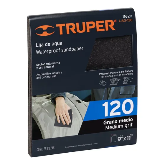 Paquete 25 Und Lija De Agua Grano 120, Truper - 11620