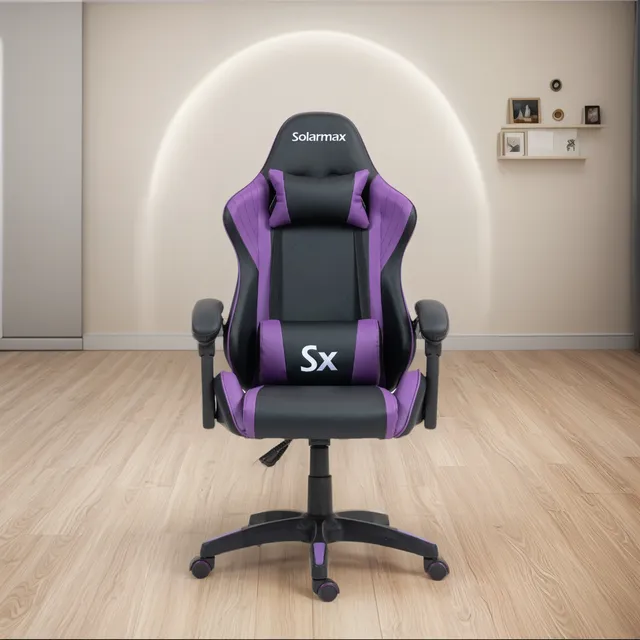 Silla Gamer Solarmax SXGC-5005 Ergonómica Giratoria con Almohadones Color Violeta Material del tapizado Cuero sintético