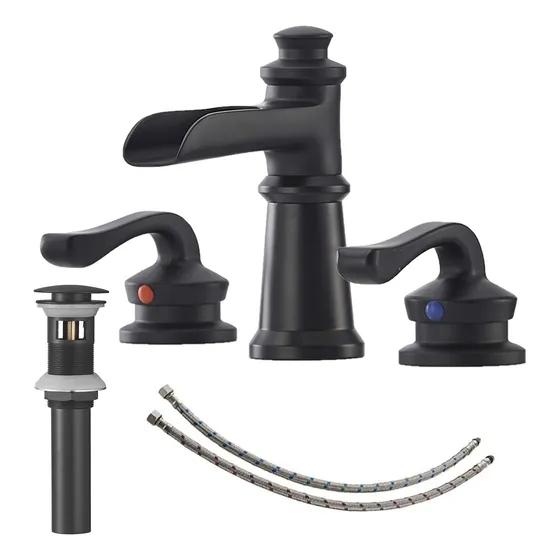 Grifo Baño Negro Mate Fregadero 3 Orificio 2 Manija Cascada