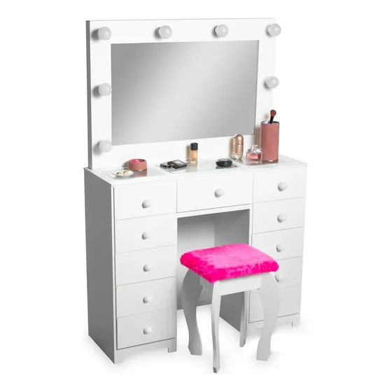 Mesa Camarim Branca Com Kit Fiação Vidro Espelho Envio Full