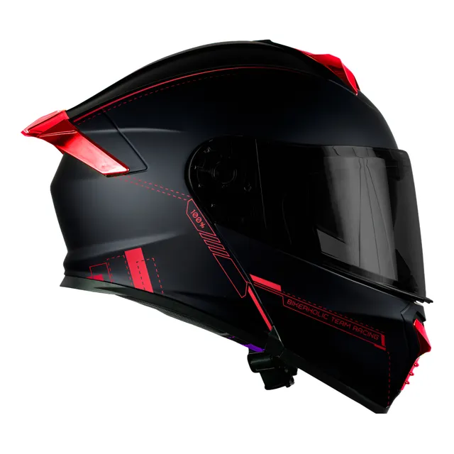 Casco Kov Thunder Racing Abatible Rojo Mica Humo Con Alerón