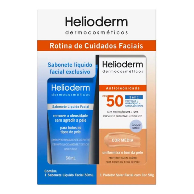 Kit Helioderm Facial Sabonete Líq 50ml + Prot Solar Fps50