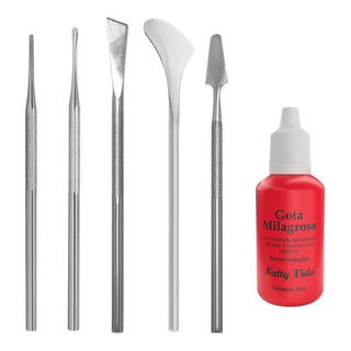 Kit 5 Materiais Profissional Aço Inox + Gota Milagrosa 30ml Kit 5 Materiais Profissional Aço Inox + Gota Milagrosa 30ml