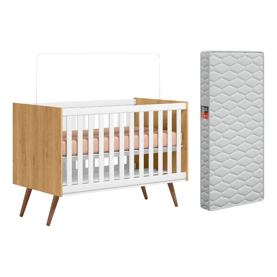 Berço Mini Cama Americano Retrô Para Quarto De Bebê Menino E Menina Com Grade Removível E Colchão Infantil Cor Freijó