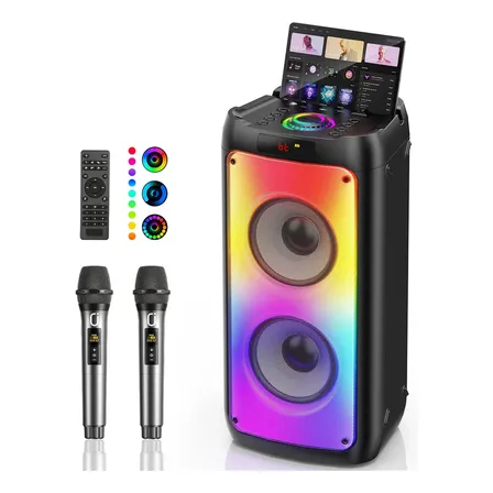 Caixa de Som Karaokê JYX BR08 Bluetooth Portátil com 2 Microfones Sem Fio e Luzes LED