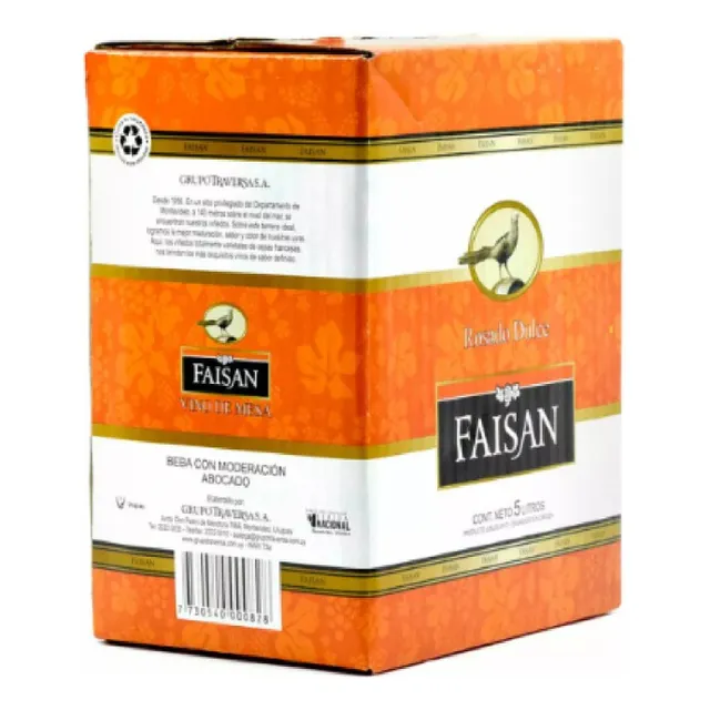 Vino rosado Dulce Faisán Tetra 2020 bodega Traversa en caja de cartón 5 L en estuche de cartón
