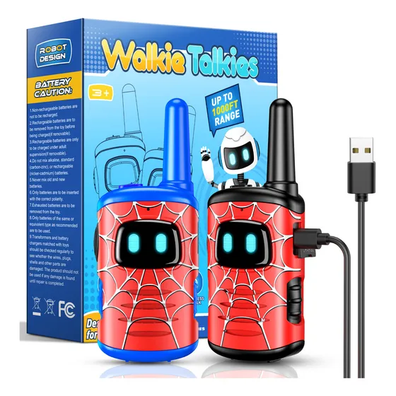 2 Walkie Talkie Spider Niño Recargable, Radio Juguete Color Azul Negro