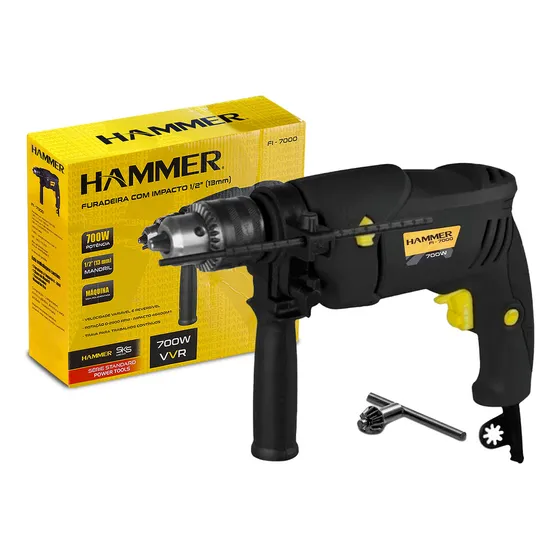 Furadeira Com Impacto 13mm 700w Com Reversão Hammer 127v Cor Preto Frequência 60Hz
