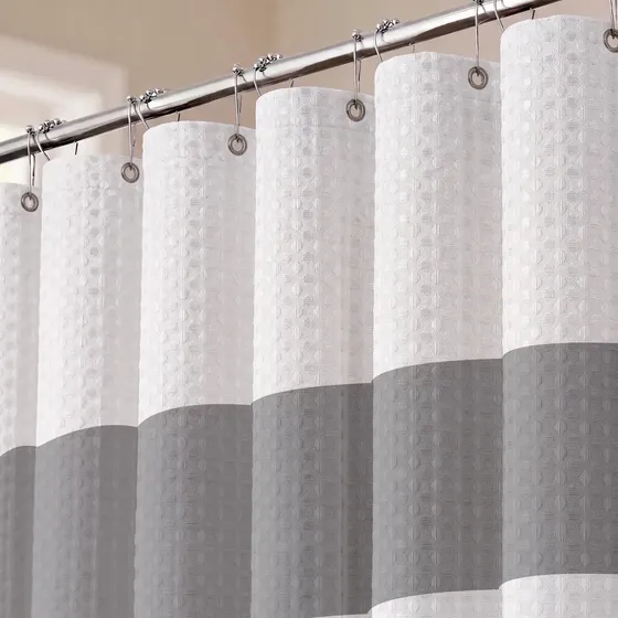 Cortina de Baño Rayada con 12 Ganchos para Ducha, 180x180 cm - Casa Nerola