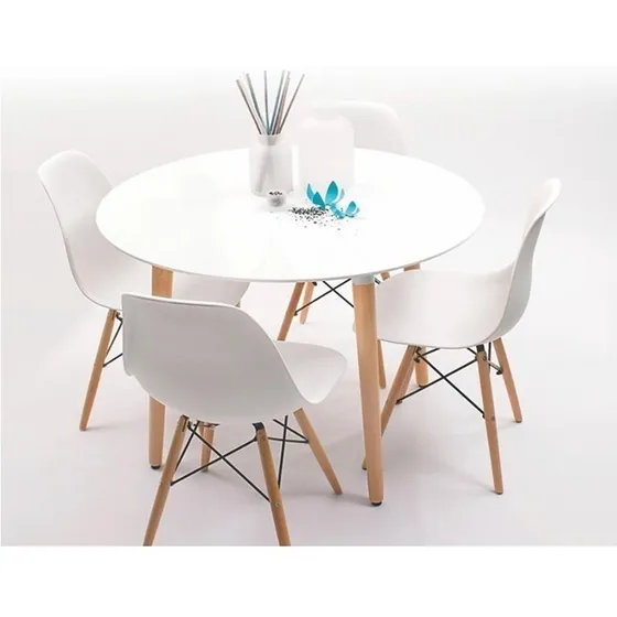 Juego de comedor Unican Eames sillas blancas 4 sillas polipropileno mesa 90cm redonda