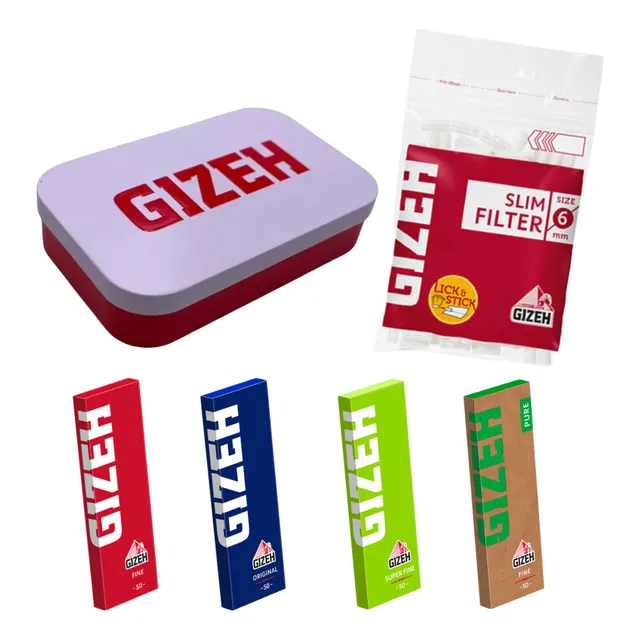 Kit Lata Metal Gizeh Cigarrera + 4 Papelillos + Filtros