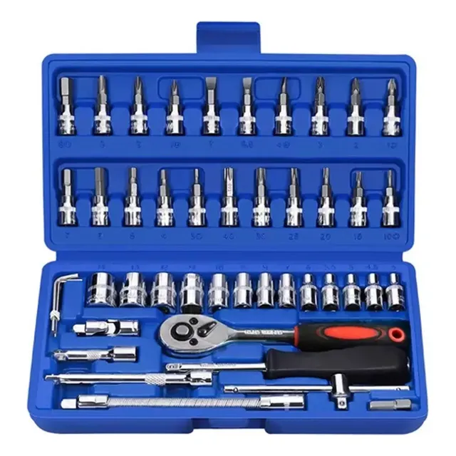 Herramienta Dados De Llave De Trinquete De En Caja Azul 46 Pcs Rinquete De En Caja Azul 46
