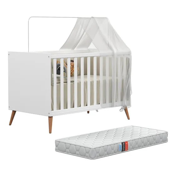 Berço MS Maciel & Signorini mini cama juvenil Americano retrô montessoriano para quarto de bebê menino e menina com grade removível e colchão infantil cor branco