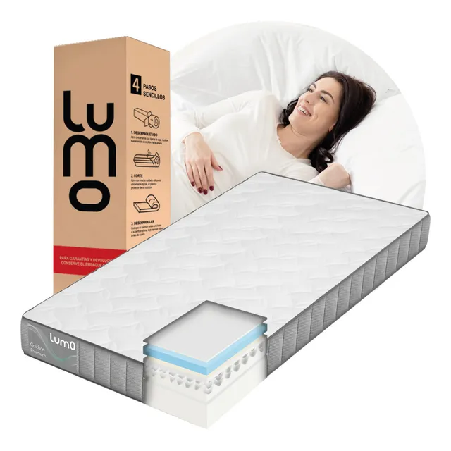 Lumo Home Colchon Individual Premium En Caja 18cm De Grosor 7 Capas De Memory Foam Anti Acaros E Hipoalergénico Que Brinda Frescura Al Dormir Con Dispersión De Movimiento