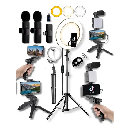 Kit Youtuber Ring Light Iluminador Tripé Completo +microfone