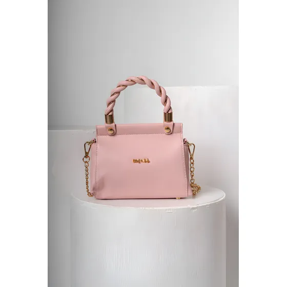 Cartera De Nena- Cartera Para Niñas En Rosa Y Blanco Rosa Pálido Lisa Oro Rosa Pálido