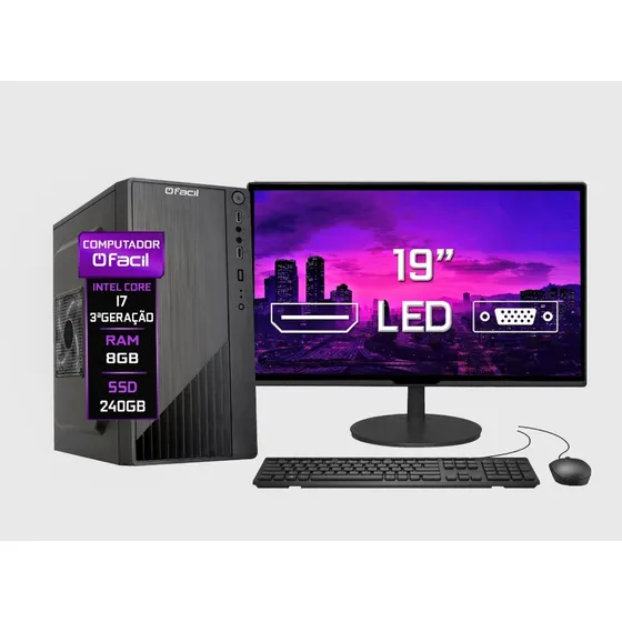 Computador Completo Fácil Intel I7 3ª Geração 8gb Ssd 240gb