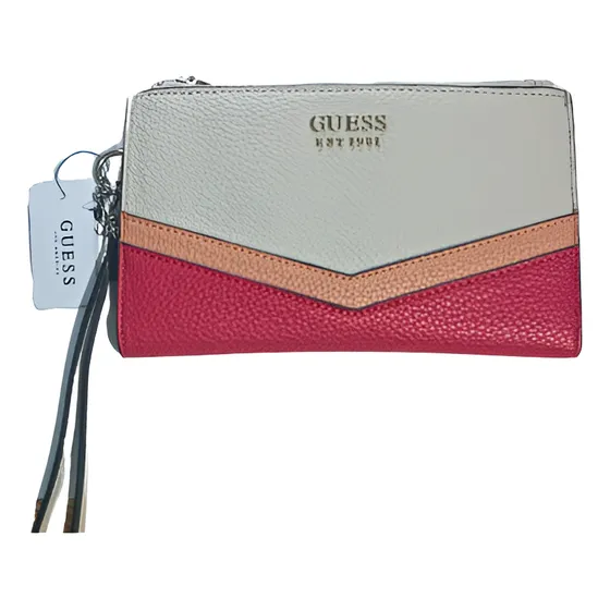 Billetera Original Guess Para Dama Coral Coral Claro Blanco