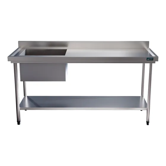 Mesa Pia Aço Inox 150x60x85 Uma Cuba Esquerda E Prateleira
