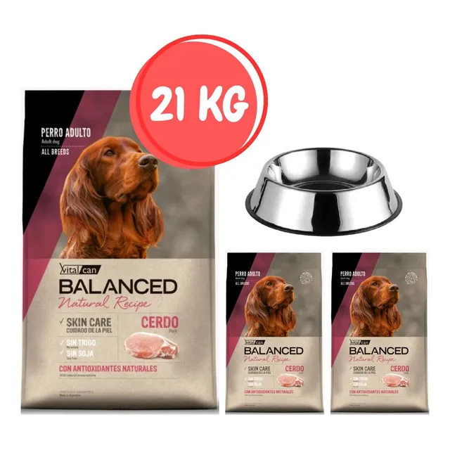 Balanced Cerdo 18+3 Kg + Plato Comedero Acero Inoxidable