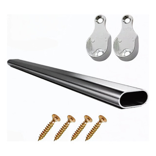 Kit 2 Tubos Cabide Oval Ferro Cromado 140cm + 3kits Montagem Kit 2 Tubos Cabide Oval Ferro Cromado 140cm + 3kits Montagem