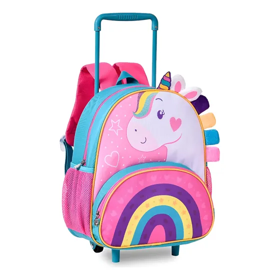 Mochila Infantil Unicórnio Com Rodinhas E Puxador Ajustável