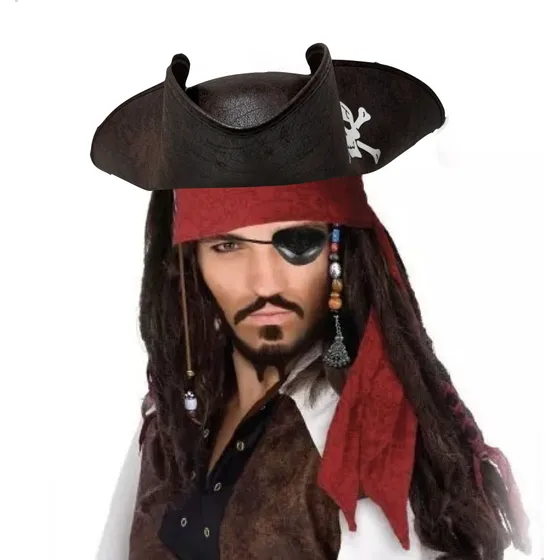 Kit Jack Sparrow Peluca + Sombrero Pirata Disfraz