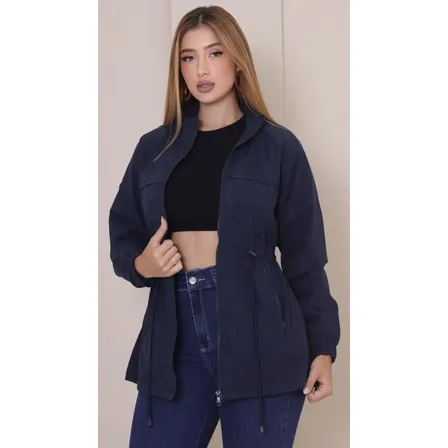 Jaqueta Parka Feminina Facinelli Manga Longa Inverno Básica Azul-marinho Gg