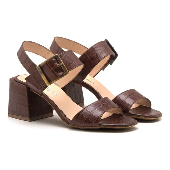 Sandalia Cuero Croco Marron 4450 Mujer Gravagna