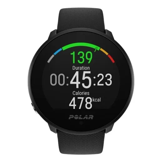 Reloj Polar Unite, negro, correa de velcro para 24 meses, diseño de pulsera de malla negra