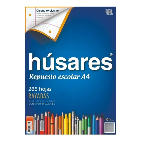 Repuesto Husares A4 90grs X 288 Hojas Rayadas