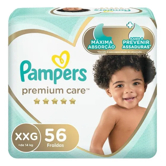 Fraldas Descartáveis Premium Care Tamanho XXG Com 56 Unidades Pampers