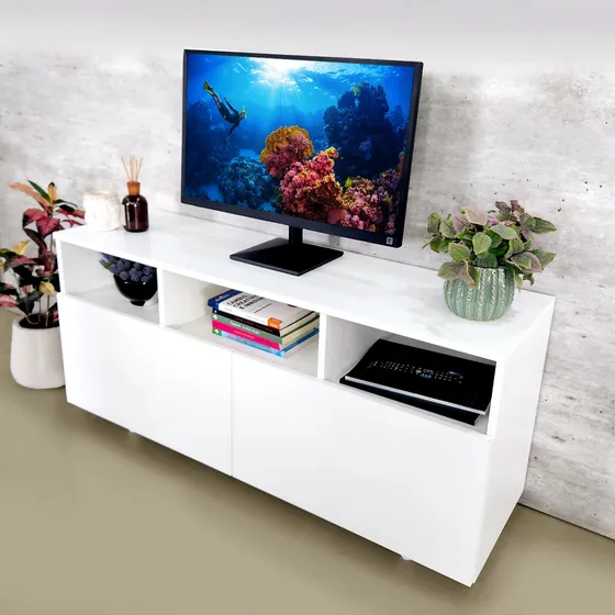 Mesa Rack Tv Melamina Minimalista Moderna 2 Puertas 1.20 Mts