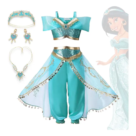 Disfraz Princesa Jazmin Para Niñas Joyas Incluidas - Tiara - Aros Y Collar - Disfraz Jasmin